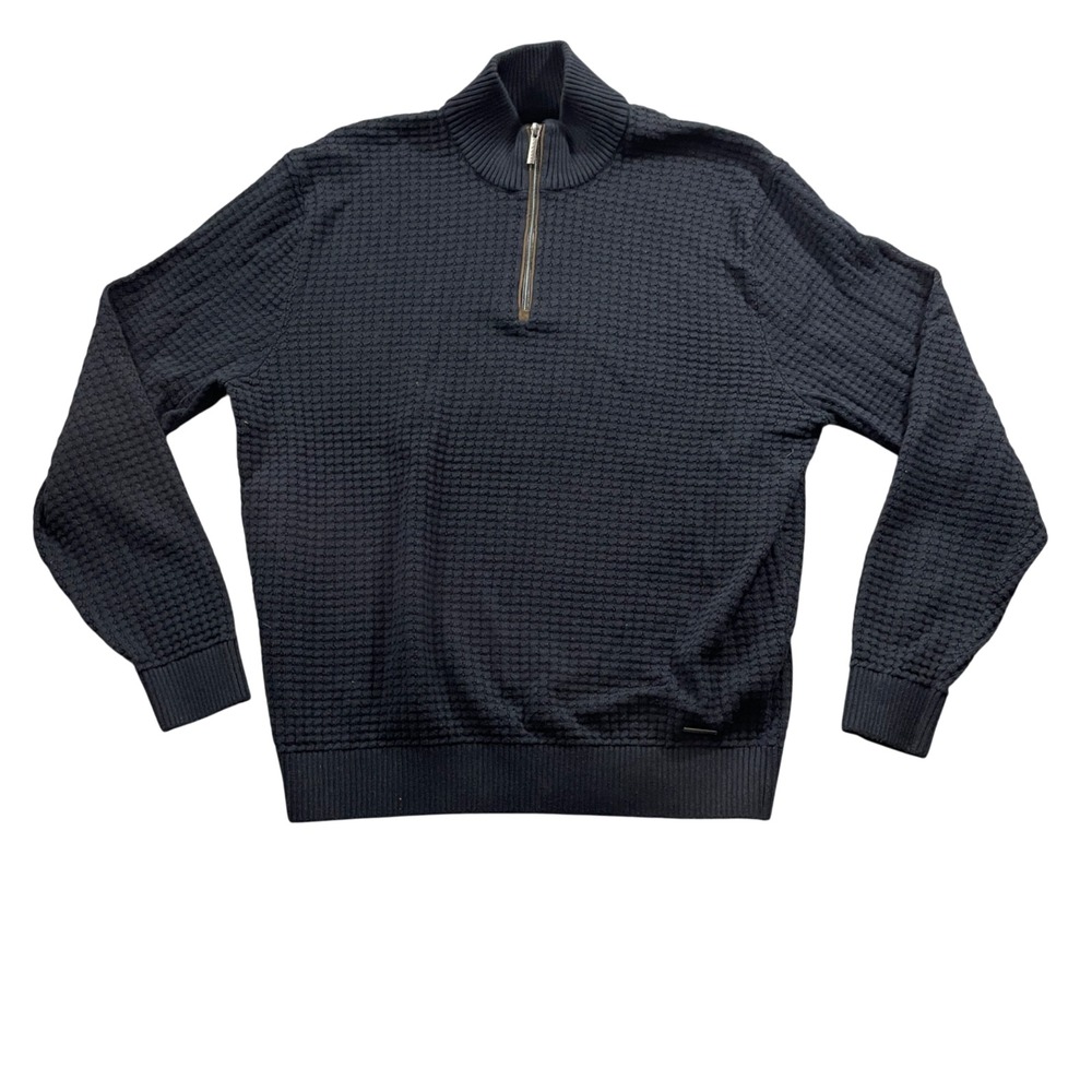 Bugatti XXL‎ Black Sweater 1/4 Zip Cotton Blend Long Sleeve